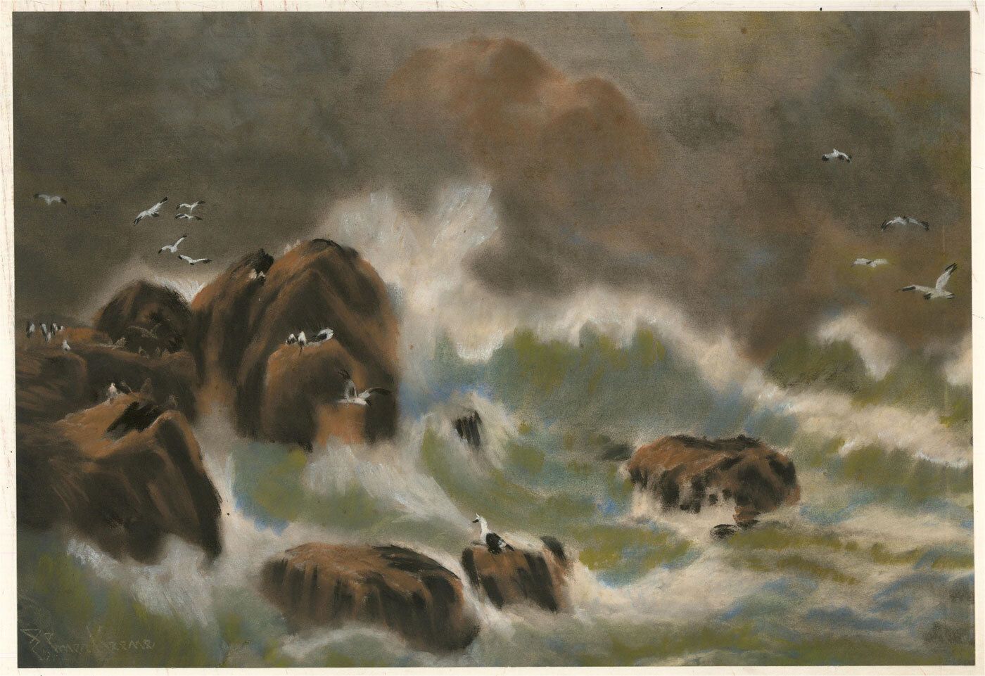 Ezra Elmer Keene (1853 1929)   Signed Late 19th Century Pastel, Burniston Bay photo furniture