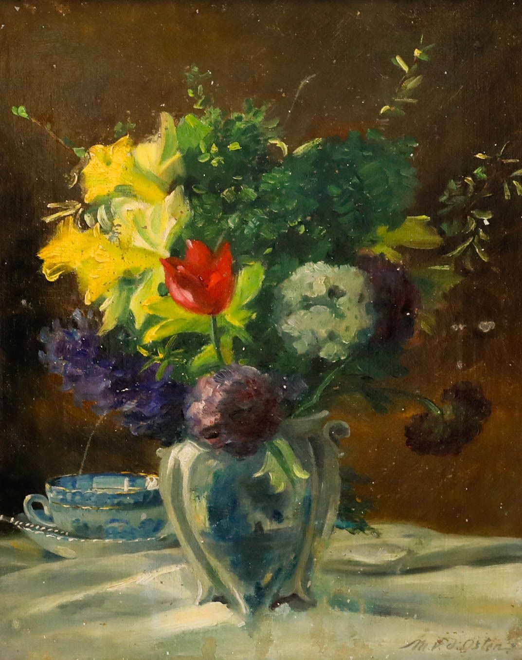 Marie Von Der Osten (B.1856)   Framed 1927 Oil, Still Life Of Flowers photo furniture