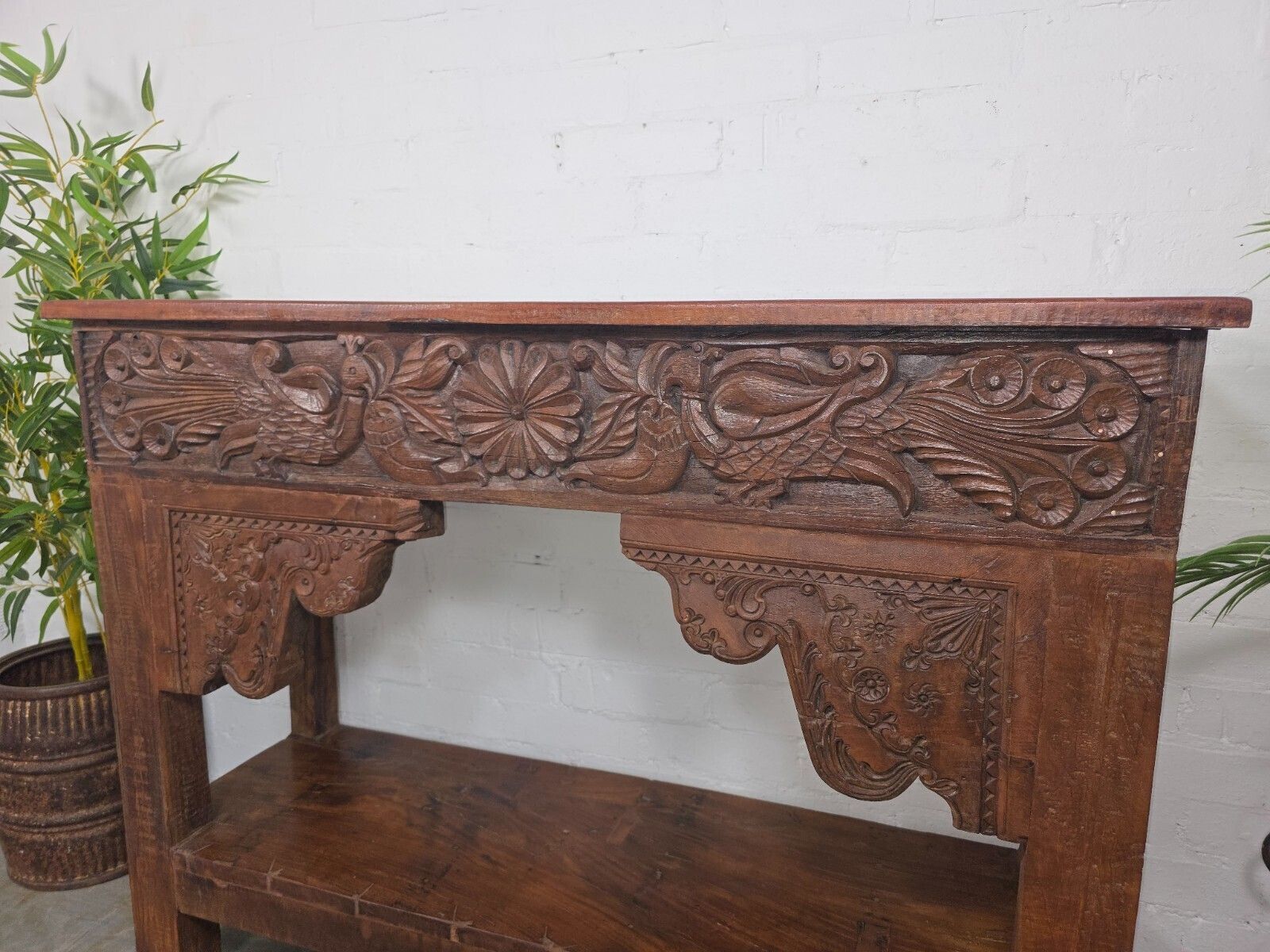 Reclaimed Vintage Hand Carved Indian Solid Wooden Hallway Console Table photo furniture