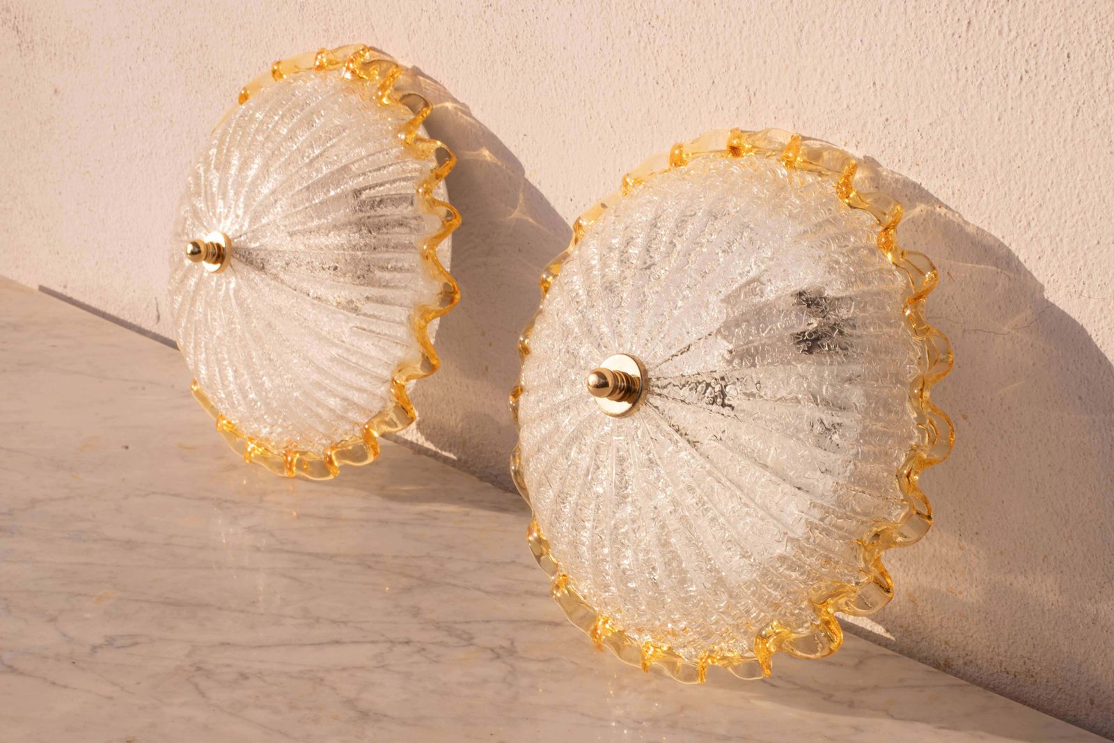 Set Of 2 Charming Italian Yellow Murano Glass Ceiling Fixture, Murano, 1970 photo 1278.0