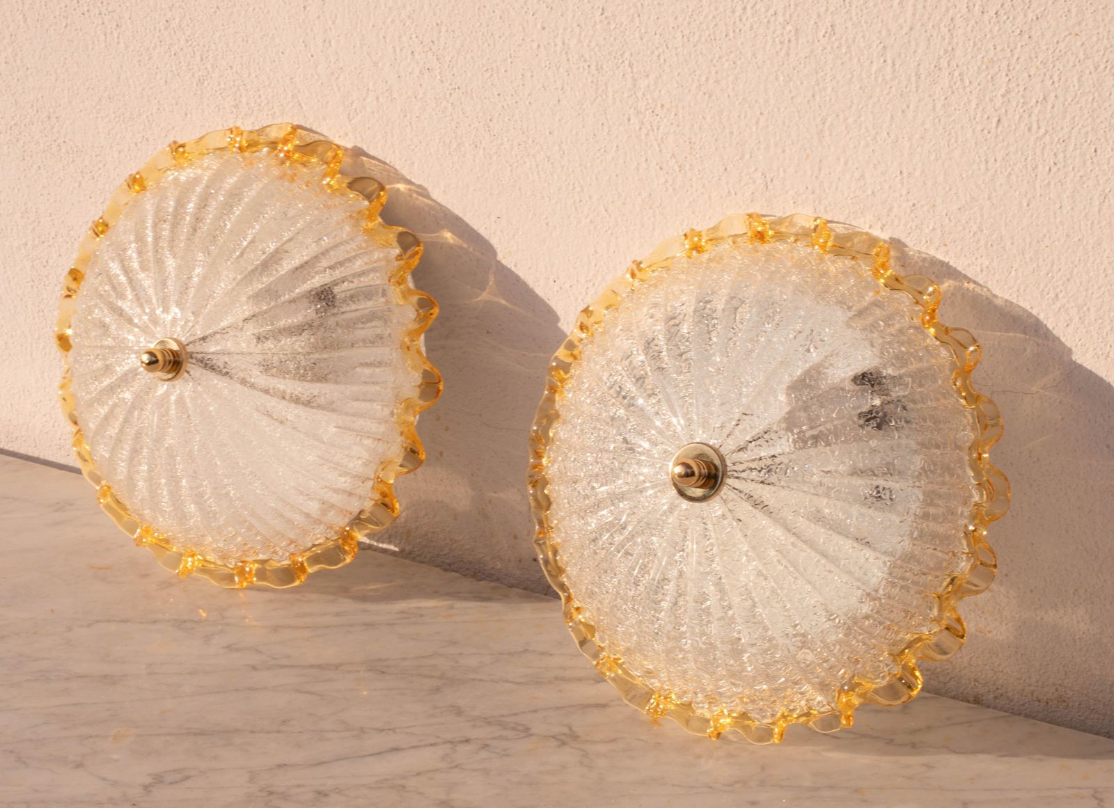 Set Of 2 Charming Italian Yellow Murano Glass Ceiling Fixture, Murano, 1970 photo vintage