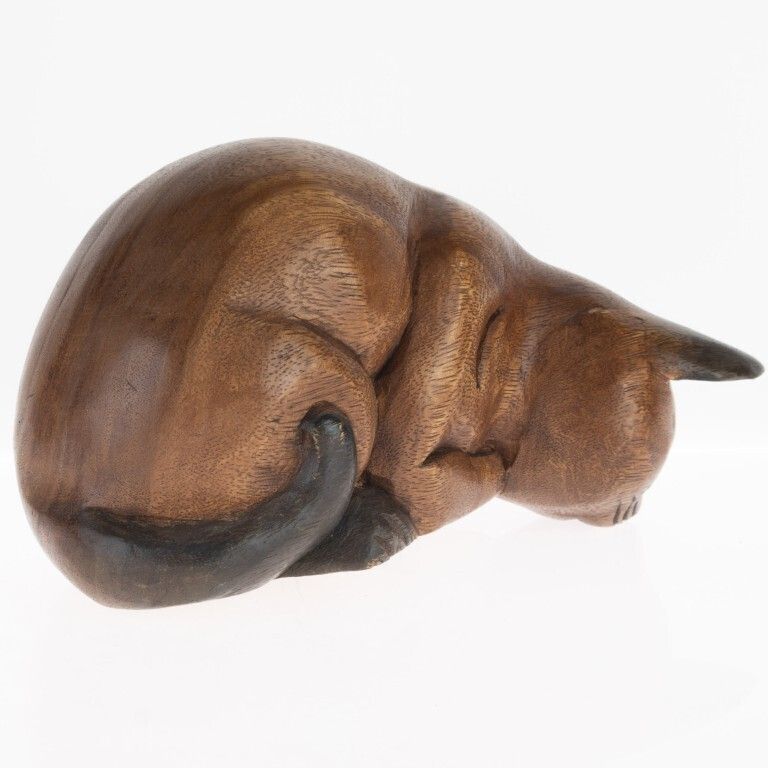 Mid Century Hand Carved Wooden Cat Sculpture photo furniture