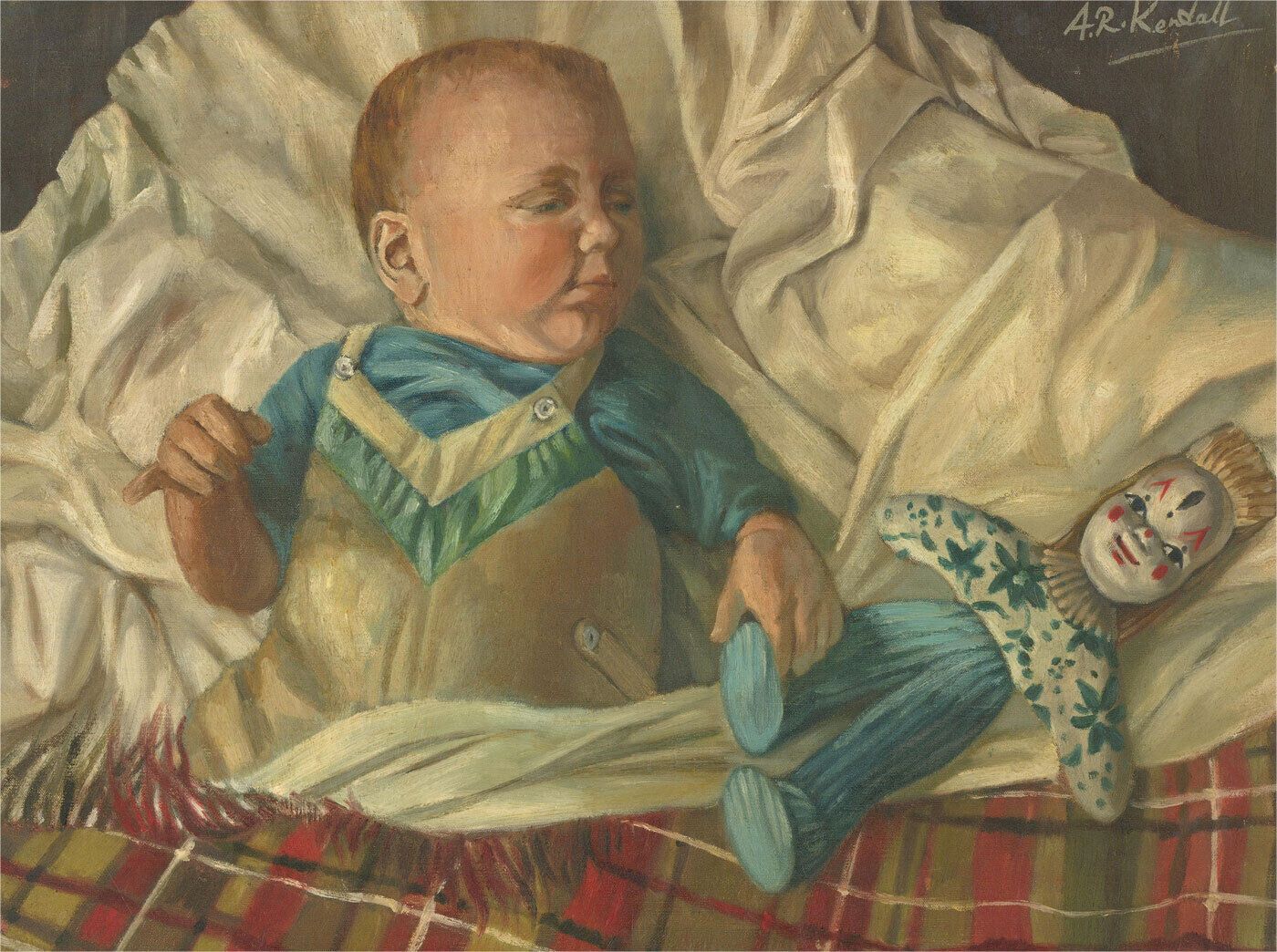 Alice Rebecca Kendall (1922 2011)   Mid 20th Century Oil, Sleeping Baby