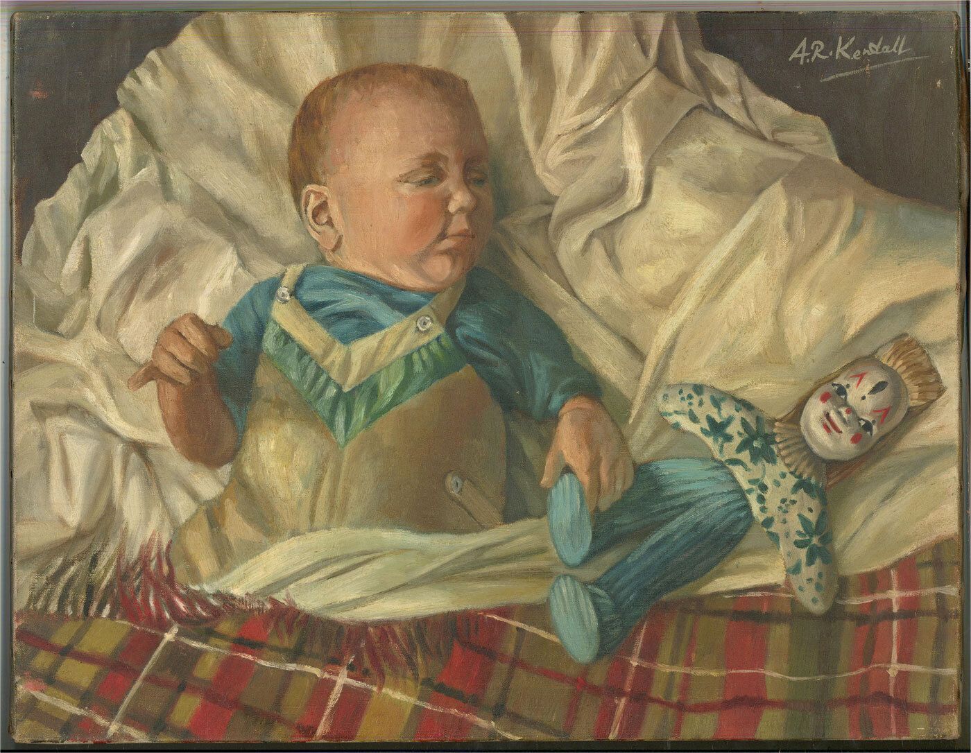 Alice Rebecca Kendall (1922 2011)   Mid 20th Century Oil, Sleeping Baby photo for sale