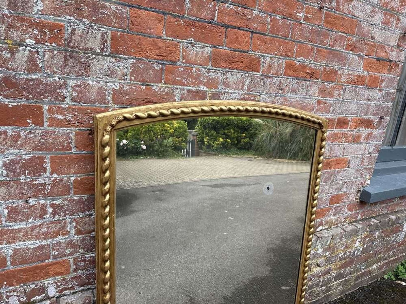 A Fabulous Large Antique English 19th C Shaped Top Beaded Framed Gilt Overmantlel Mirror. photo furniture