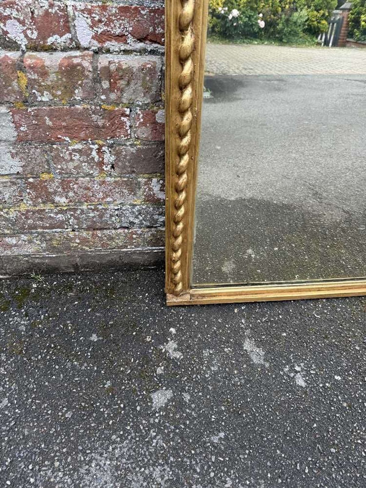 A Fabulous Large Antique English 19th C Shaped Top Beaded Framed Gilt Overmantlel Mirror. photo Home Decor
