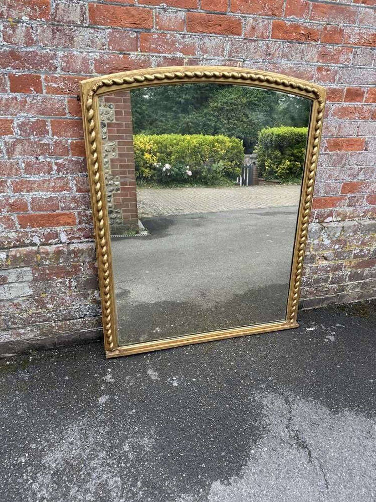 A Fabulous Large Antique English 19th C Shaped Top Beaded Framed Gilt Overmantlel Mirror. photo vintage
