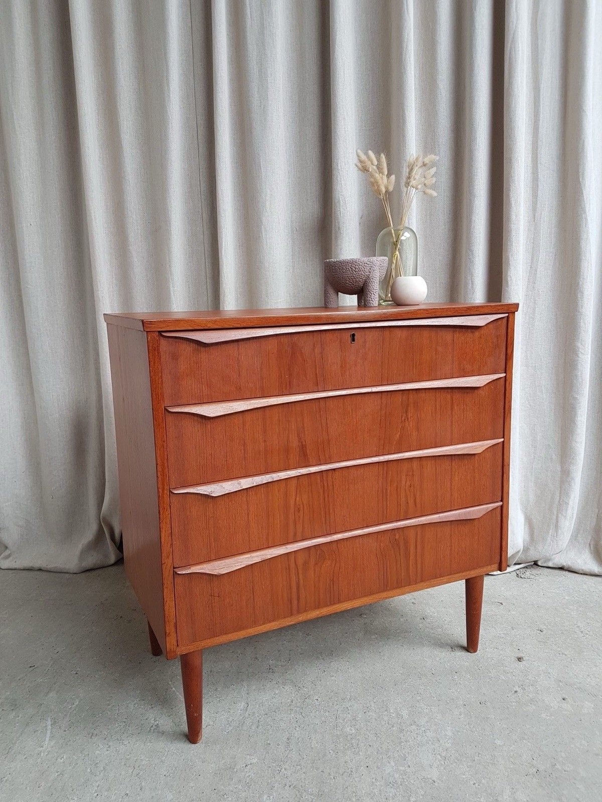 Vtg Mid Century Danish Teak Chest Of Drawers Tallboy Retro Scandi R867 photo for sale