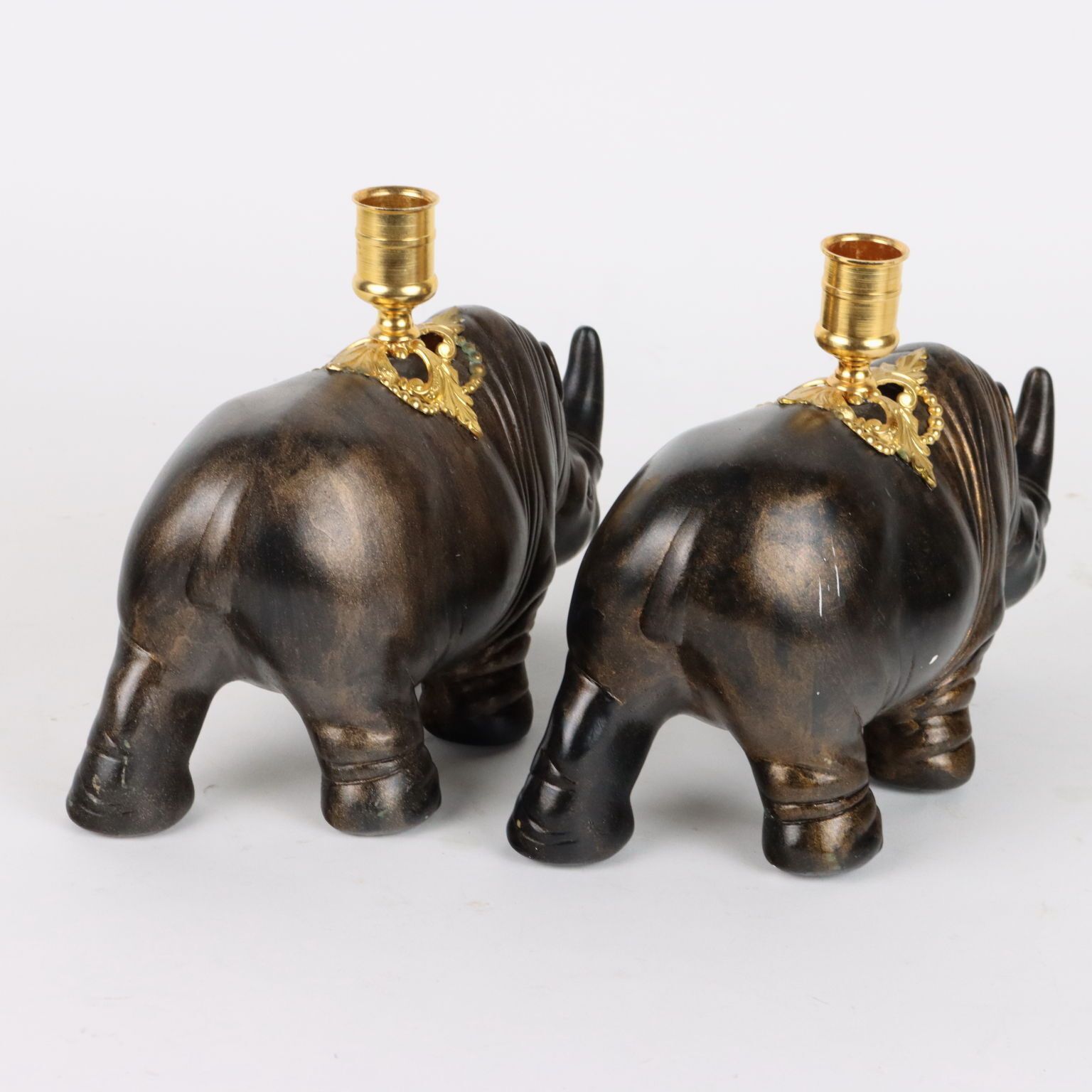 Pair Of Rhinoceroses Candle Holder J. Luc Maisiere '900 Plaster photo vintage