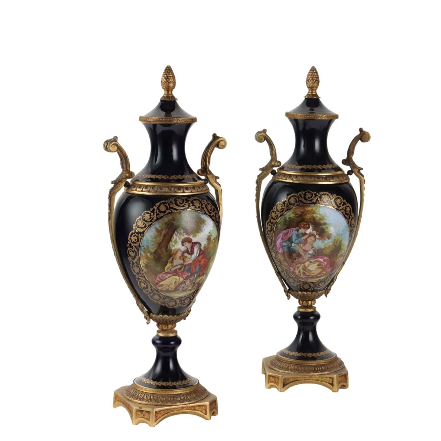 Antique Vases Bronze Porcelain Handmade France XX Century