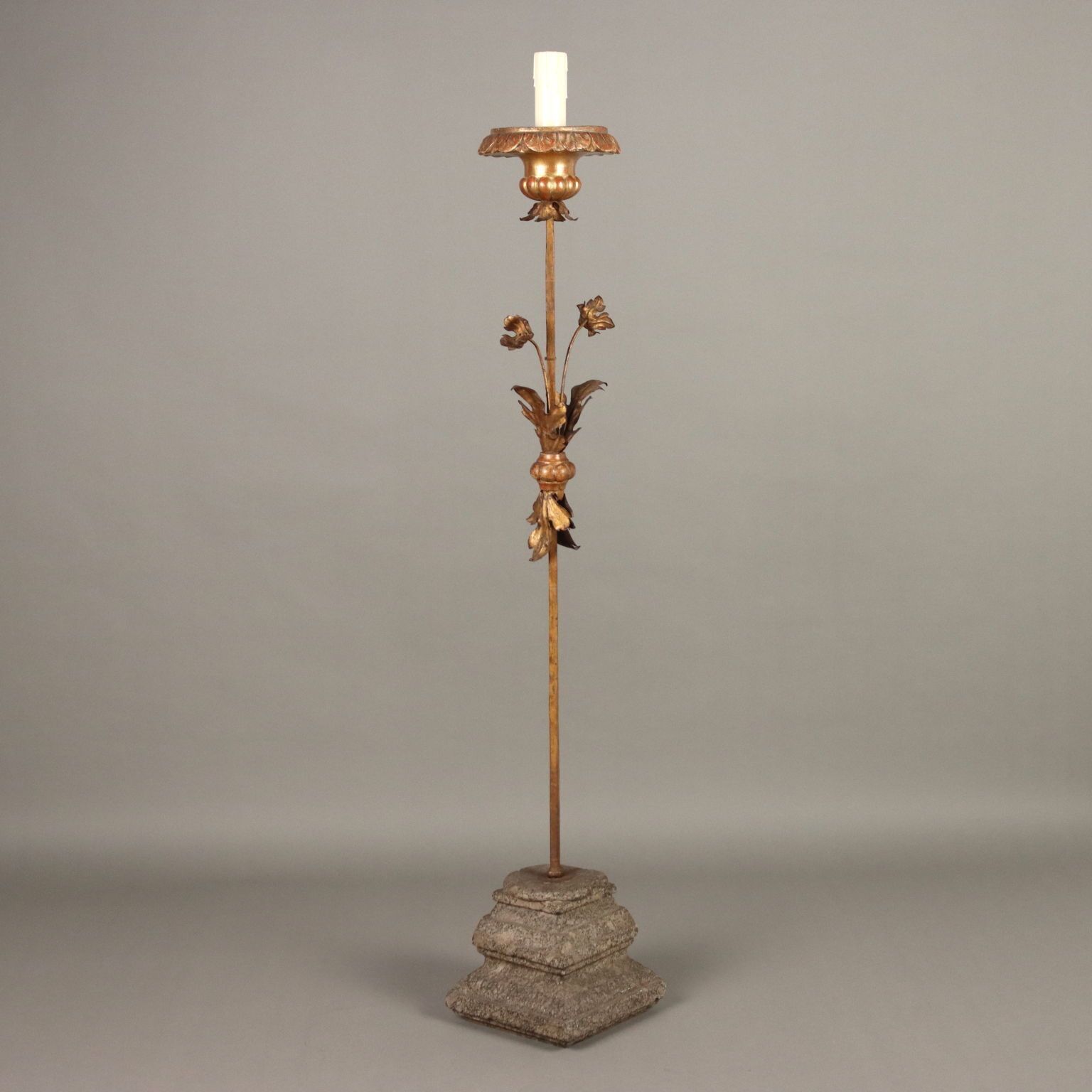 Antique Candelabra Iron Granite Decorations Carvings XX Century