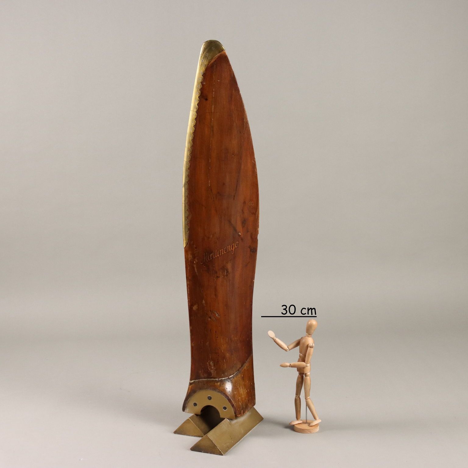 Antique Airplane Propeller Blade Wood Brass Serial No. XX Century photo furniture