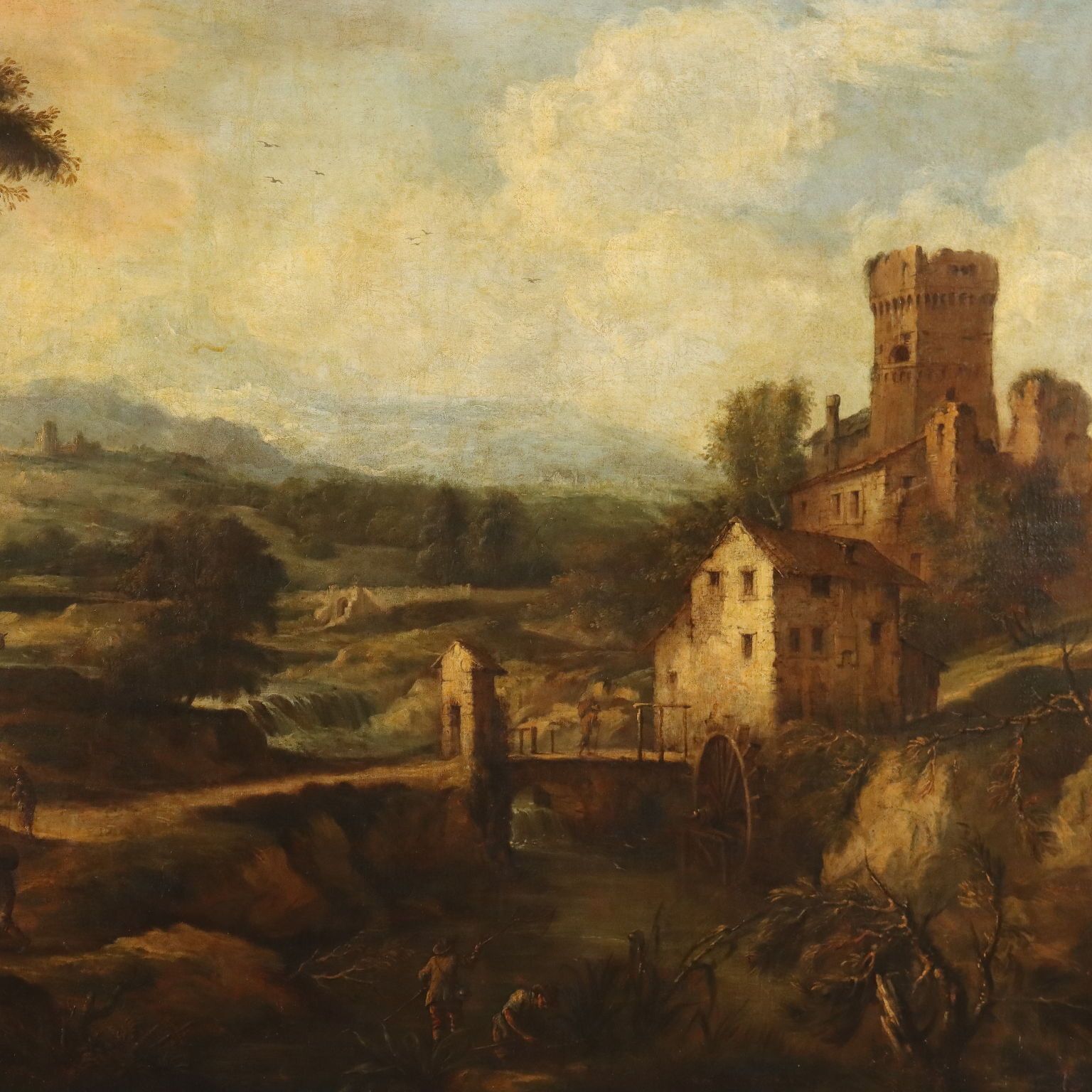 Antique Painting Landscape With Stream Mill XVIII Century photo for sale