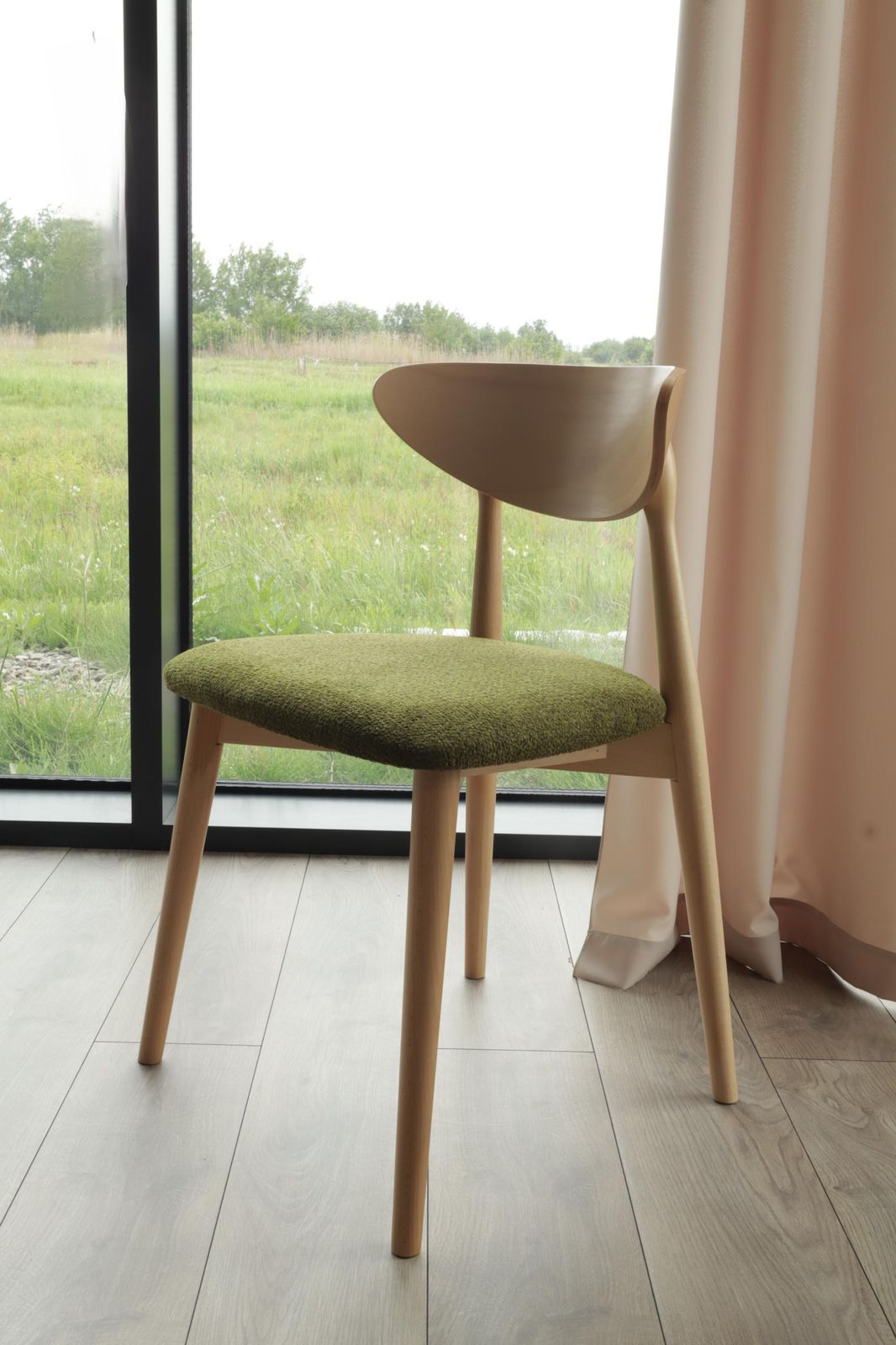 Natural Dining Chair With Green Upholstery, New Modern Design Stylized Vintage Project, Personalisation, Set Of 2/4/6/8/10/12 Chairs