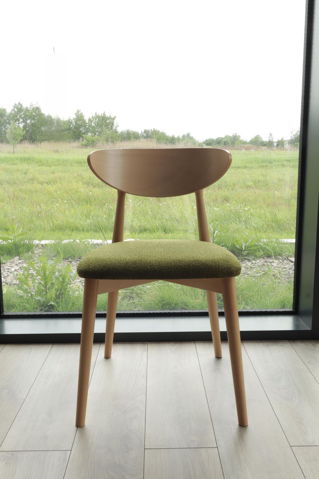 Natural Dining Chair With Green Upholstery, New Modern Design Stylized Vintage Project, Personalisation, Set Of 2/4/6/8/10/12 Chairs photo vinterior