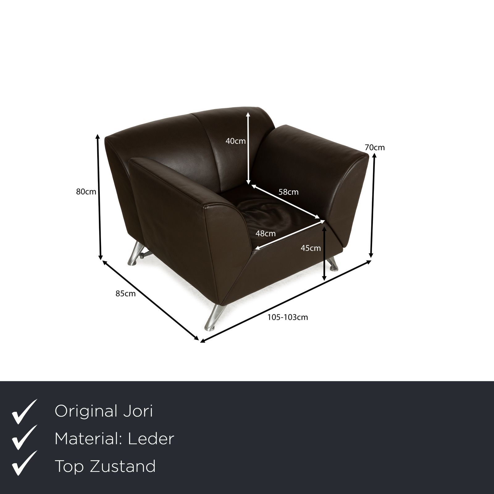 Fauteuil Jori Jr 8100 en cuir brun foncé, fonction manuelle photo furniture