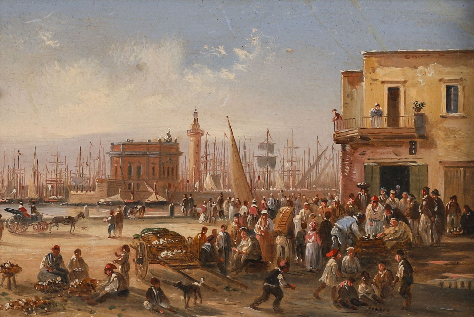 Antique Oil Painting Italian Harbour Scene 19th C photo furniture