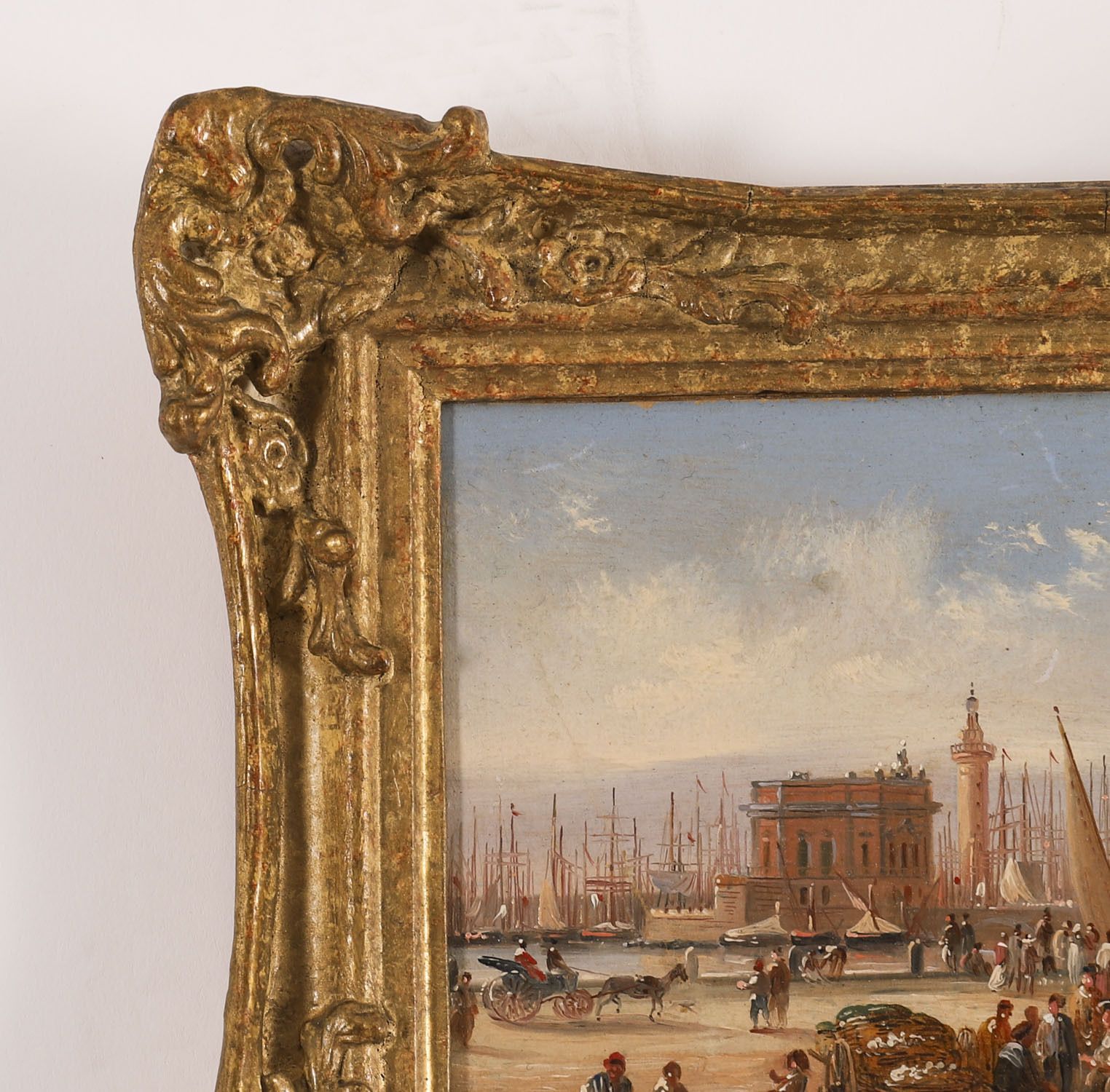 Antique Oil Painting Italian Harbour Scene 19th C photo 1850.0