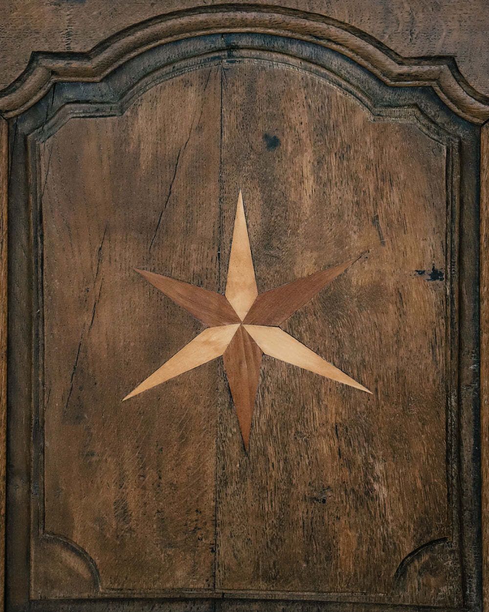 Antique French Louis XV Style Armoire With Star Shaped Inlays photo vinterior