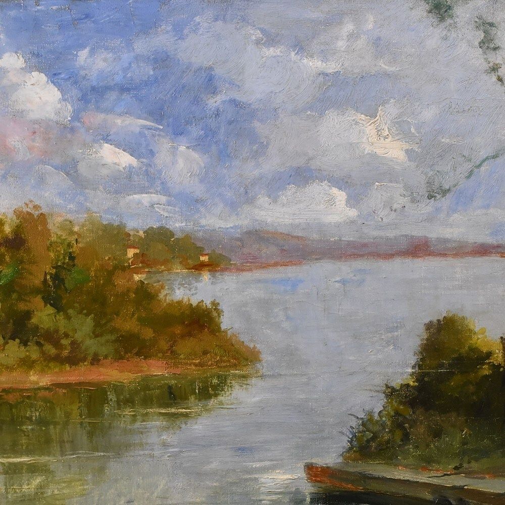 Landscape Painting With River, Oil On Canvas, XX Century. photo 1800.0