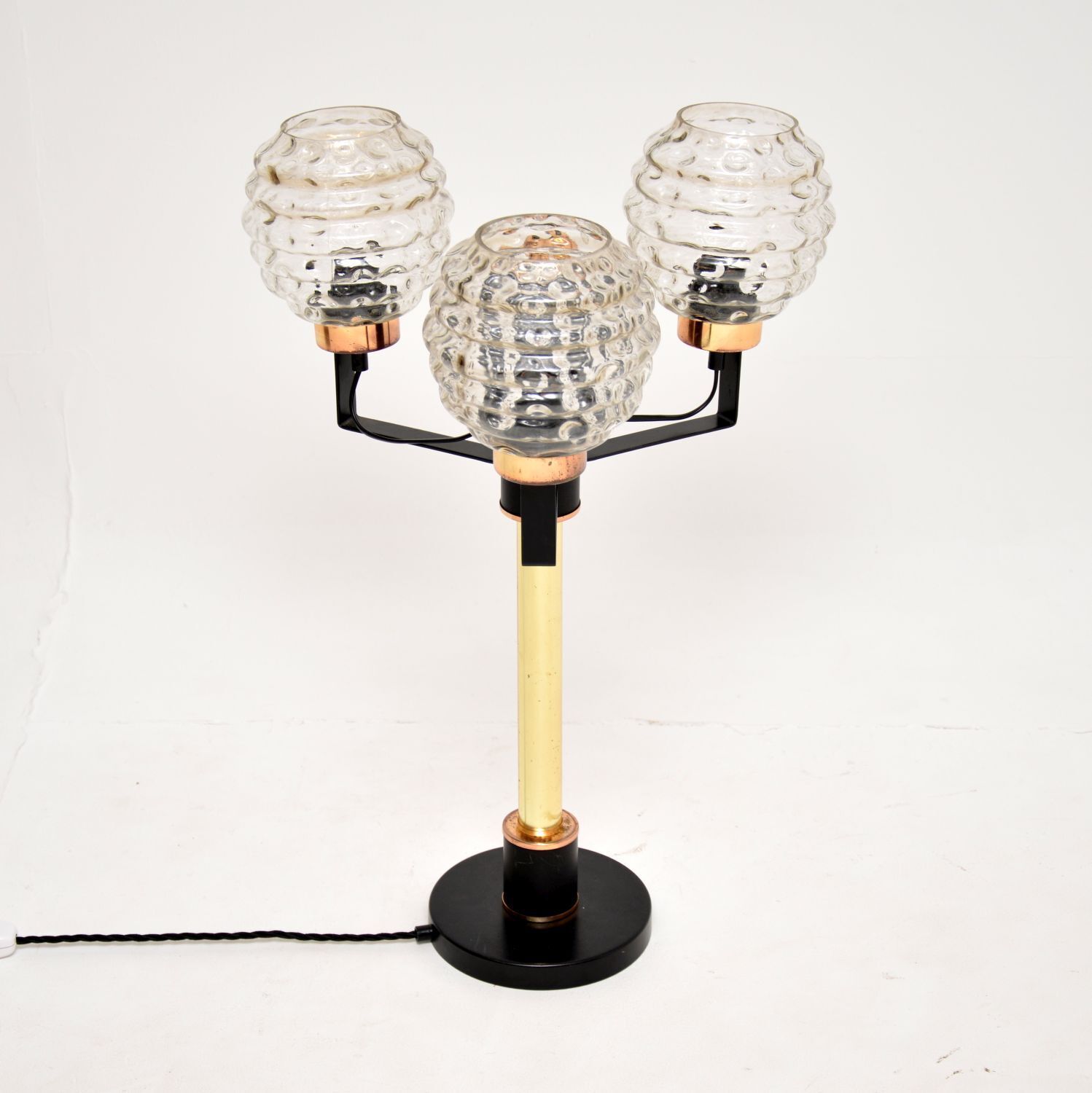 Vintage Italian Brass And Glass Table Lamp