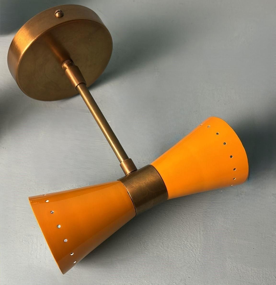 Lighting Stilnovo Style  Pair Of Italian Wall Sconces In Lacquered Metal And Brass photo