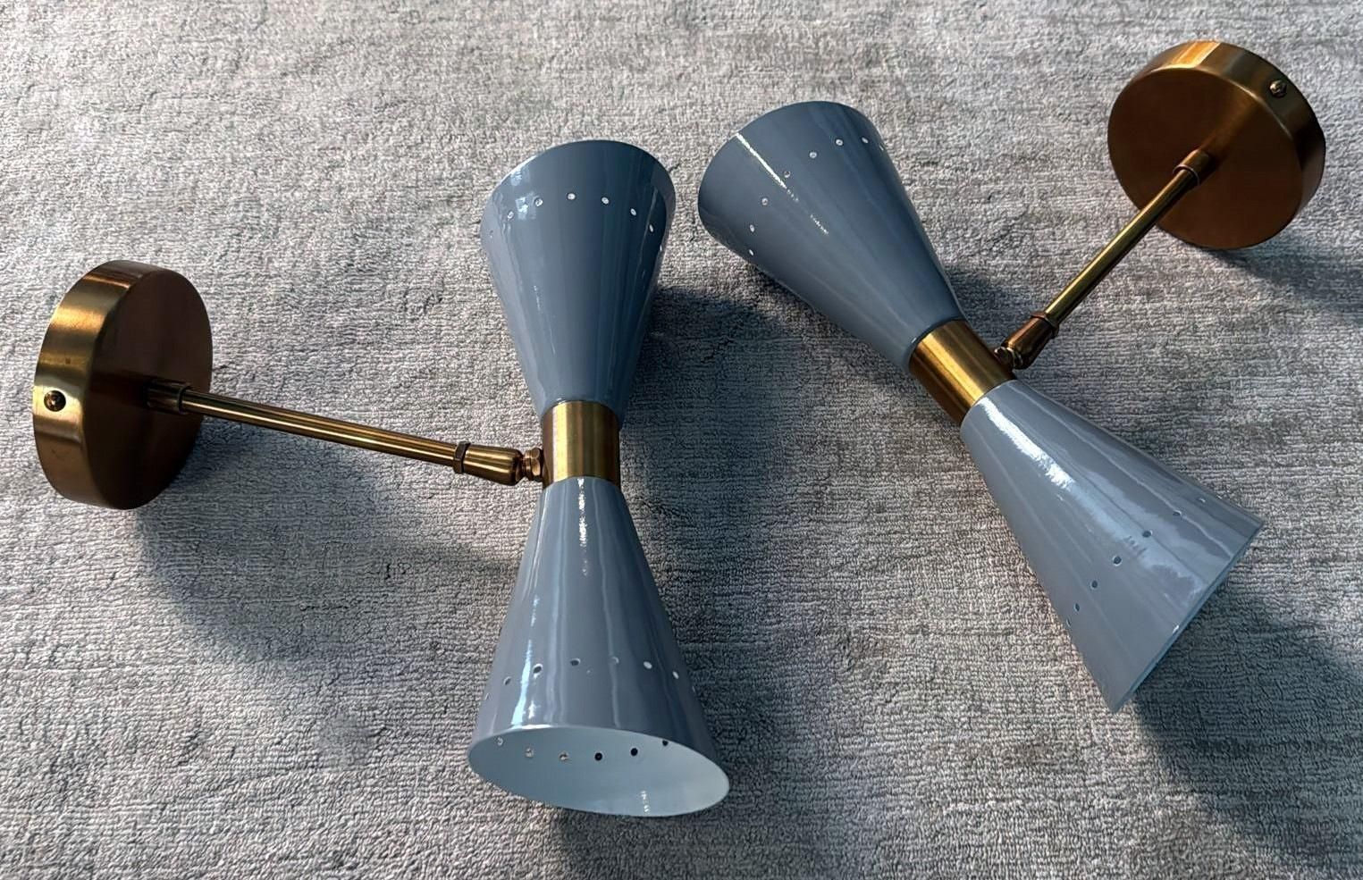 Stilnovo Style Pair Of Italian Wall Sconces In Painted Metal And Brass photo furniture
