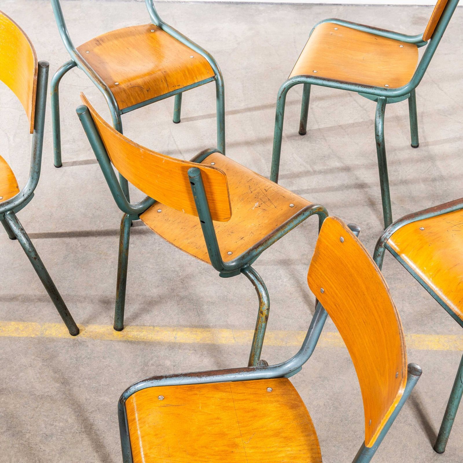 1950’s French 510 Mullca Aqua Stacking Dining Chairs photo Furniture