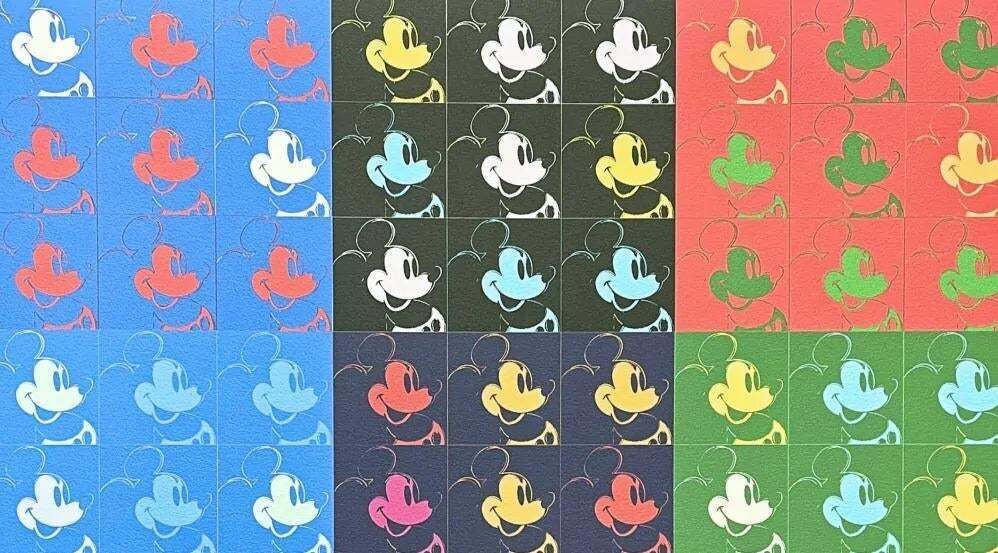 1986 Carnegie Museum Of Art Andy Warhol "Mickey Mouse Collage" Lithograph photo furniture