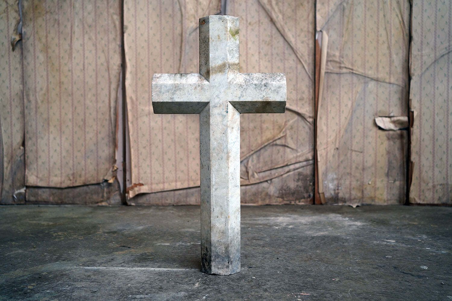 An Early 20thc Carved White Marble Gravestone In The Form Of A Latin Cross