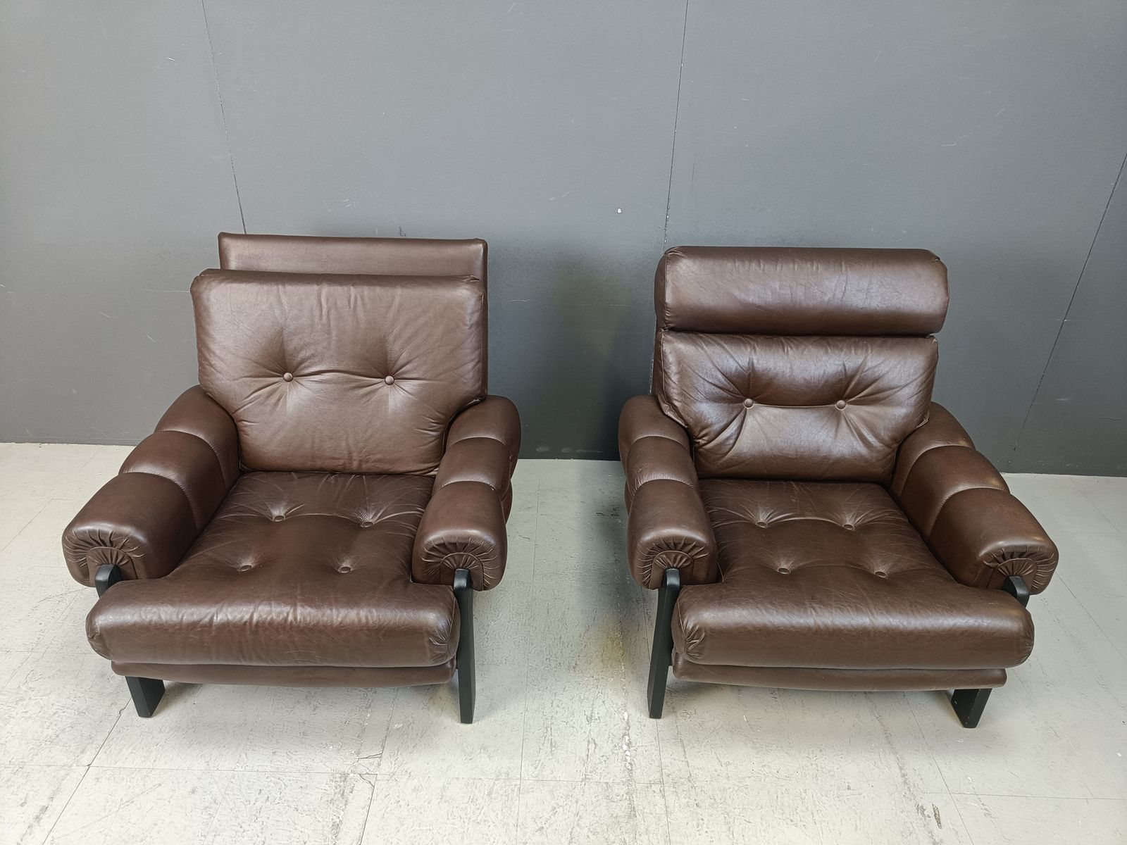 Pair Of Leather Armchairs Made In Denmark, 1960s photo for sale