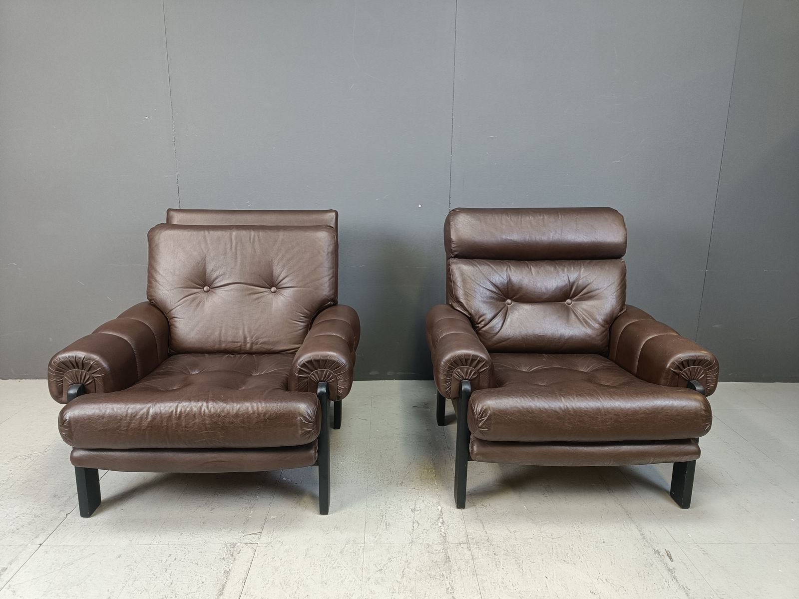 photo buy Pair Of Leather Armchairs Made In Denmark, 1960s