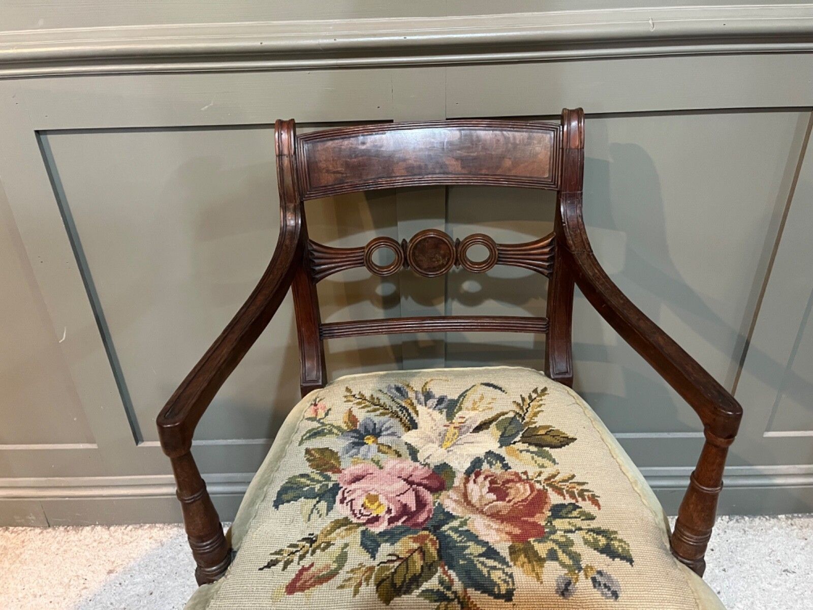 photo for sale Antique Carver Chair Circa Late 1700’s Tapestry Upholstery Georgian Chair