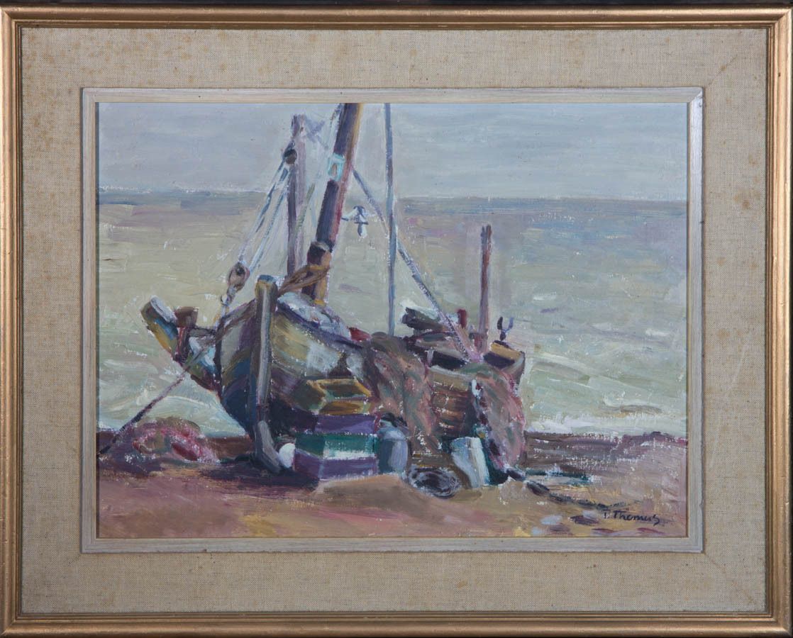 P. Thomas   Mid 20th Century Oil, Moored Boat