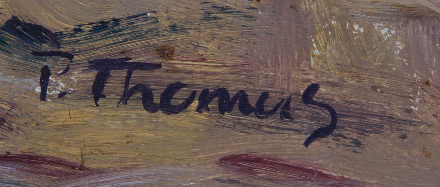 P. Thomas   Mid 20th Century Oil, Moored Boat photo vinterior