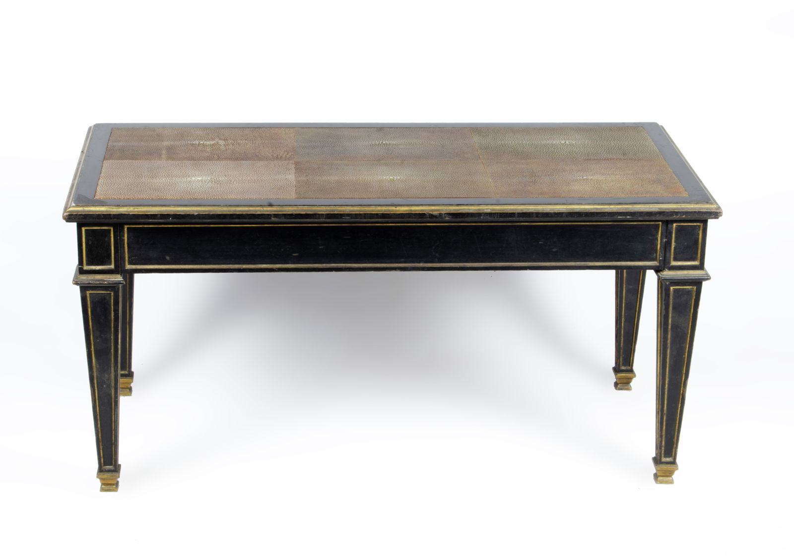 1930s Louis XVI Style Lacquered Wooden Low Coffee Table With Animal Skin Covered Top And Giltbronze Accents By Chanaux & Pelletier, France photo Furniture