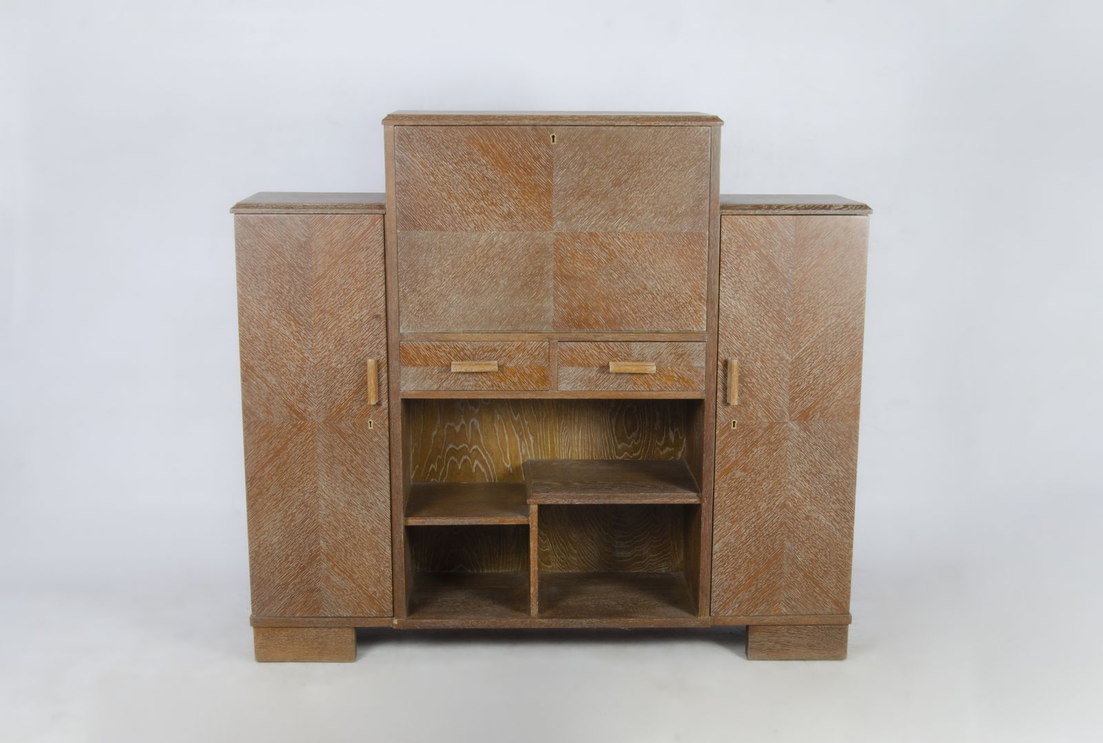 1930s Art Déco Veneered Wood Secretary Cabinet With Multiple Compartments In Jacques Adnet Style, France photo Furniture