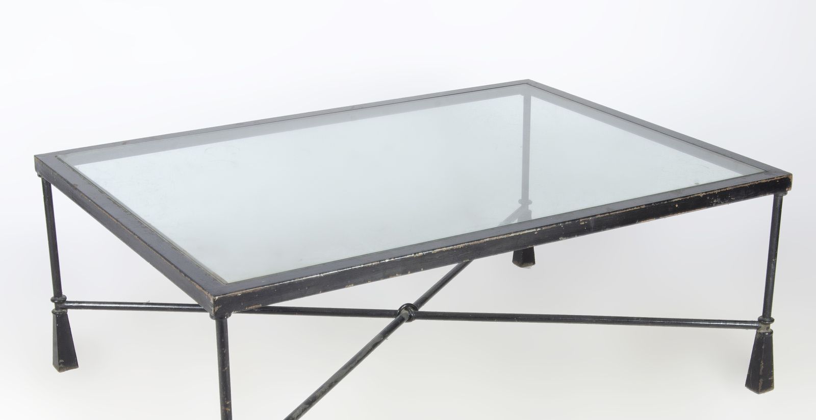 Early 20th Century French Expressionist Rectangular Iron Coffee Table With Glass Top In The Manner Of The Giacometti Brothers photo vintage