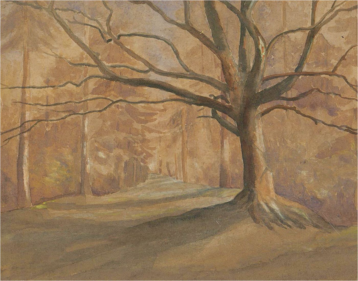 Mid 20th Century Watercolour   Winter Woodland photo furniture