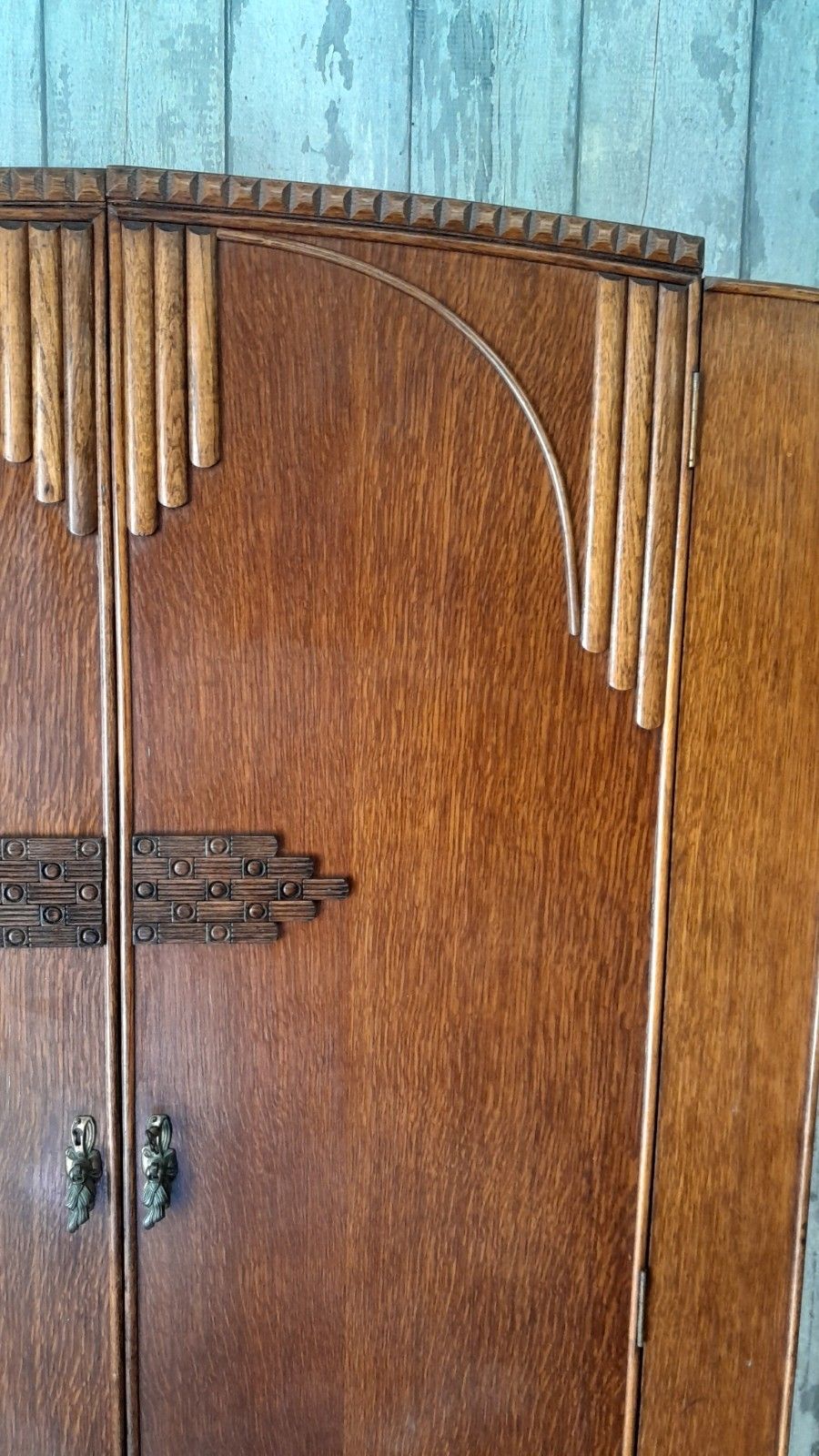 Art Deco Solid Oakb 2 Door Wardrobe With Original Handles  Lock And Key photo Furniture
