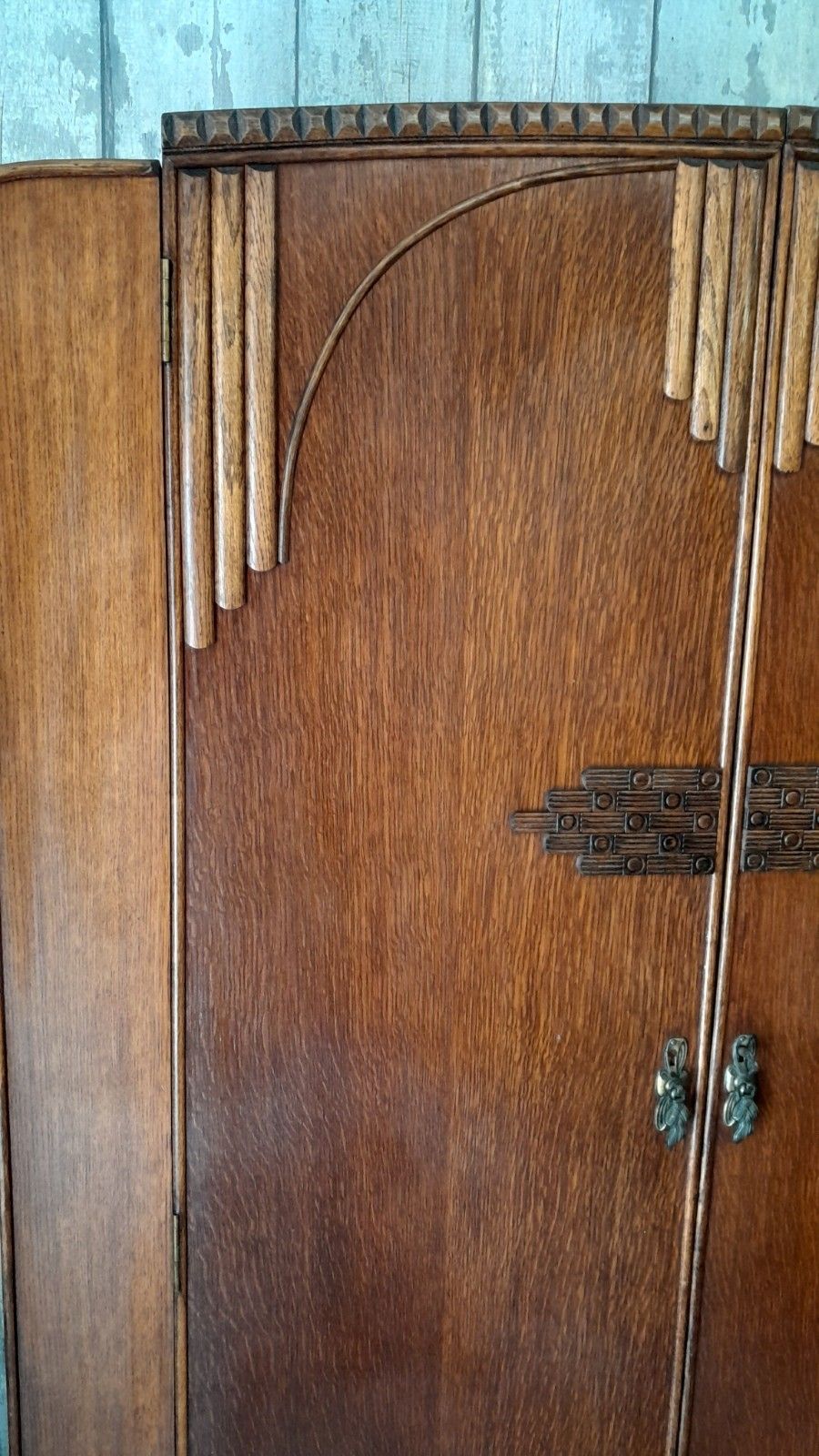 Art Deco Solid Oakb 2 Door Wardrobe With Original Handles  Lock And Key photo 438.0