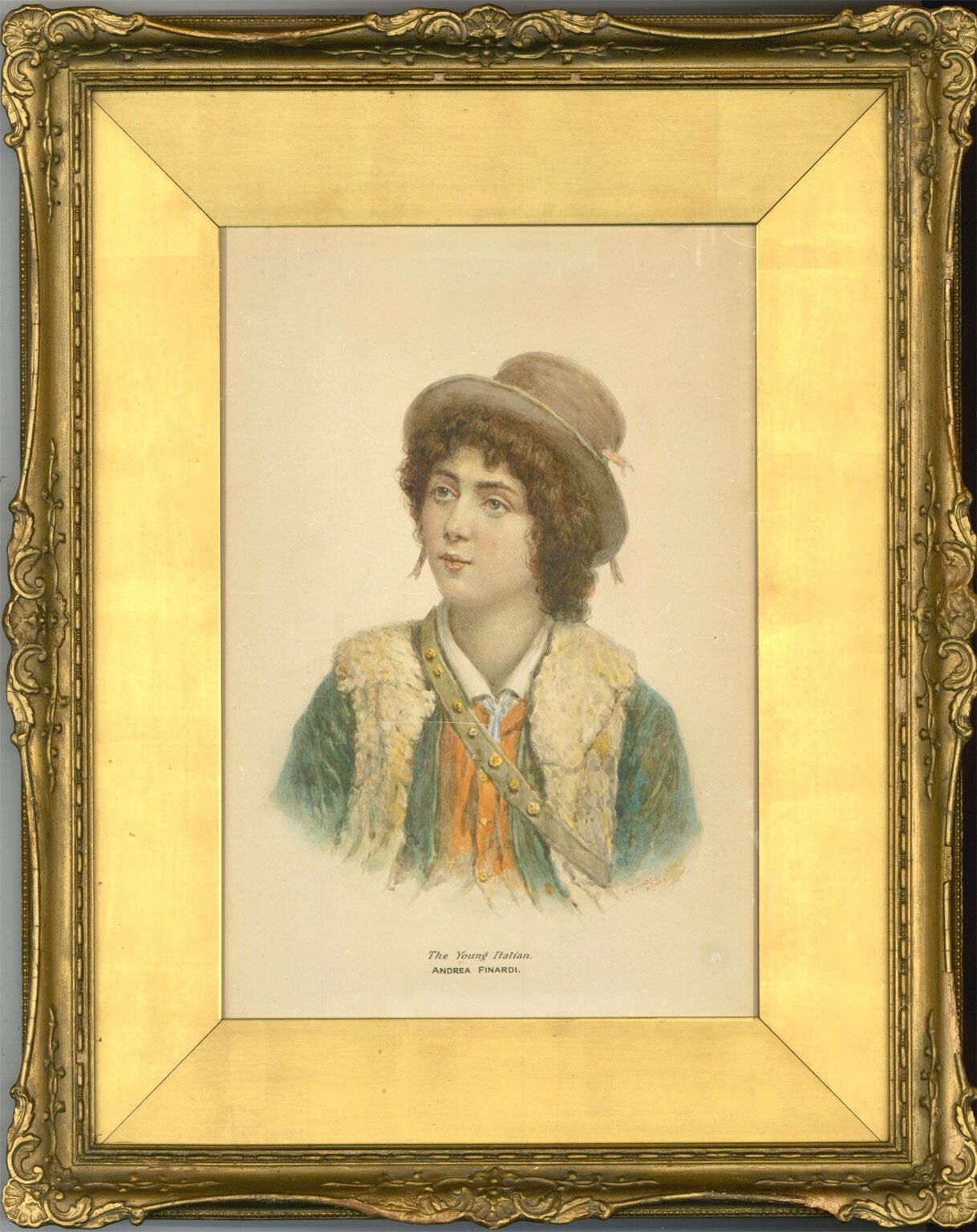 Andrea Finardi   Gilt Framed 19th Century Watercolour, The Young Italian
