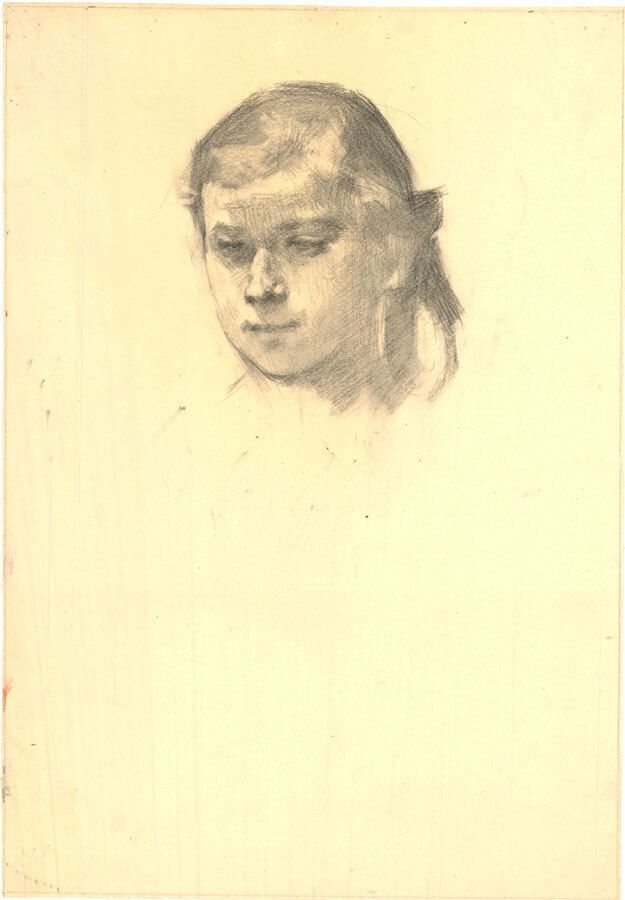 Samouil Grigorievich Nevelshtein (1903 1983)   Charcoal Drawing, Young Girl photo furniture