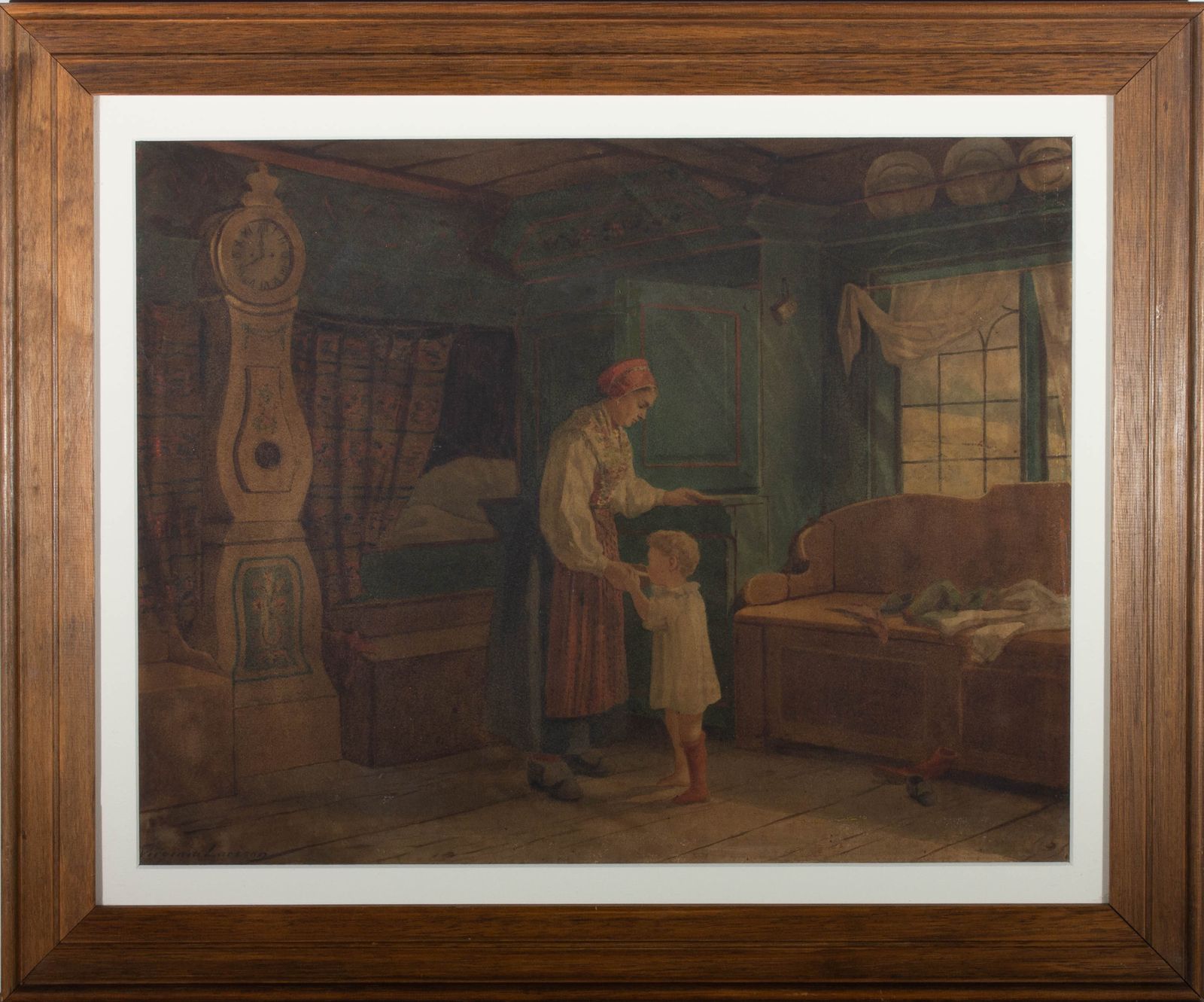 Virginia Larsson (1844 1893)   Swedish Watercolour, Woman And Child
