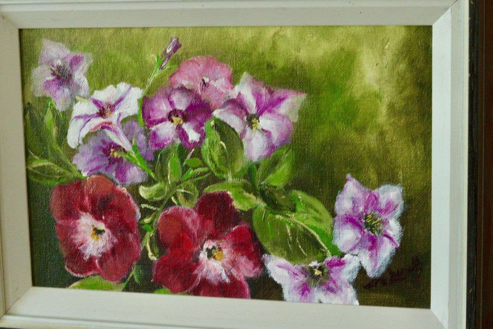 Original Swedish Mid Century Oil On Canvas "Flowers"   Vintage & Framed photo vintage