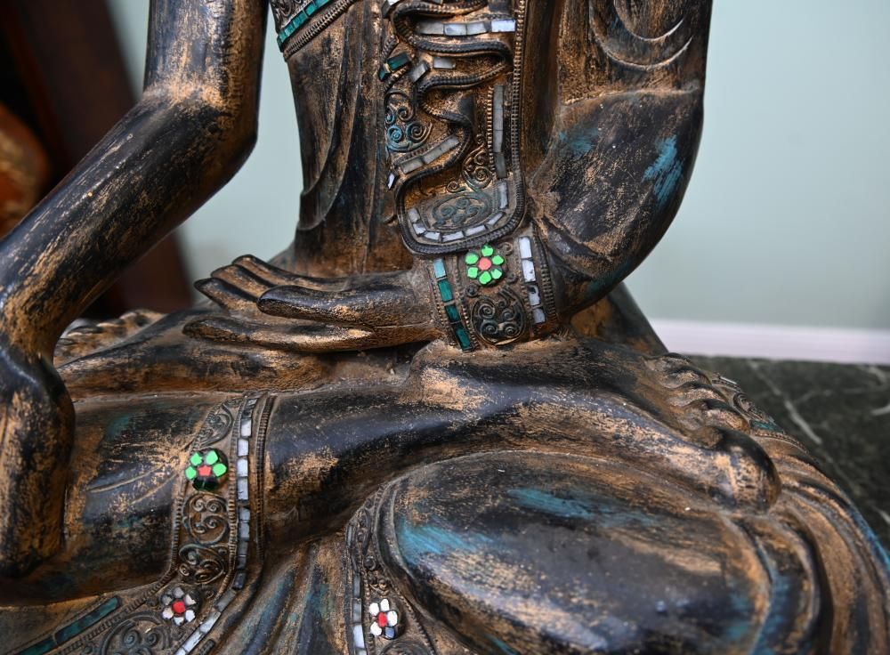 Vintage Burmese Buddha Statue Seated Meditation Lotus Pose photo for sale