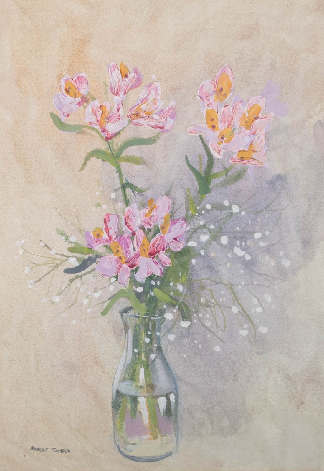 Robert Tucker   20th Century Watercolour, Freesias And Blossom Sprays photo furniture