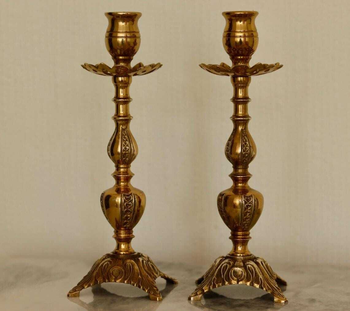 Pair Of Mid Century Swedish Brass Candle Holders photo Home Decor