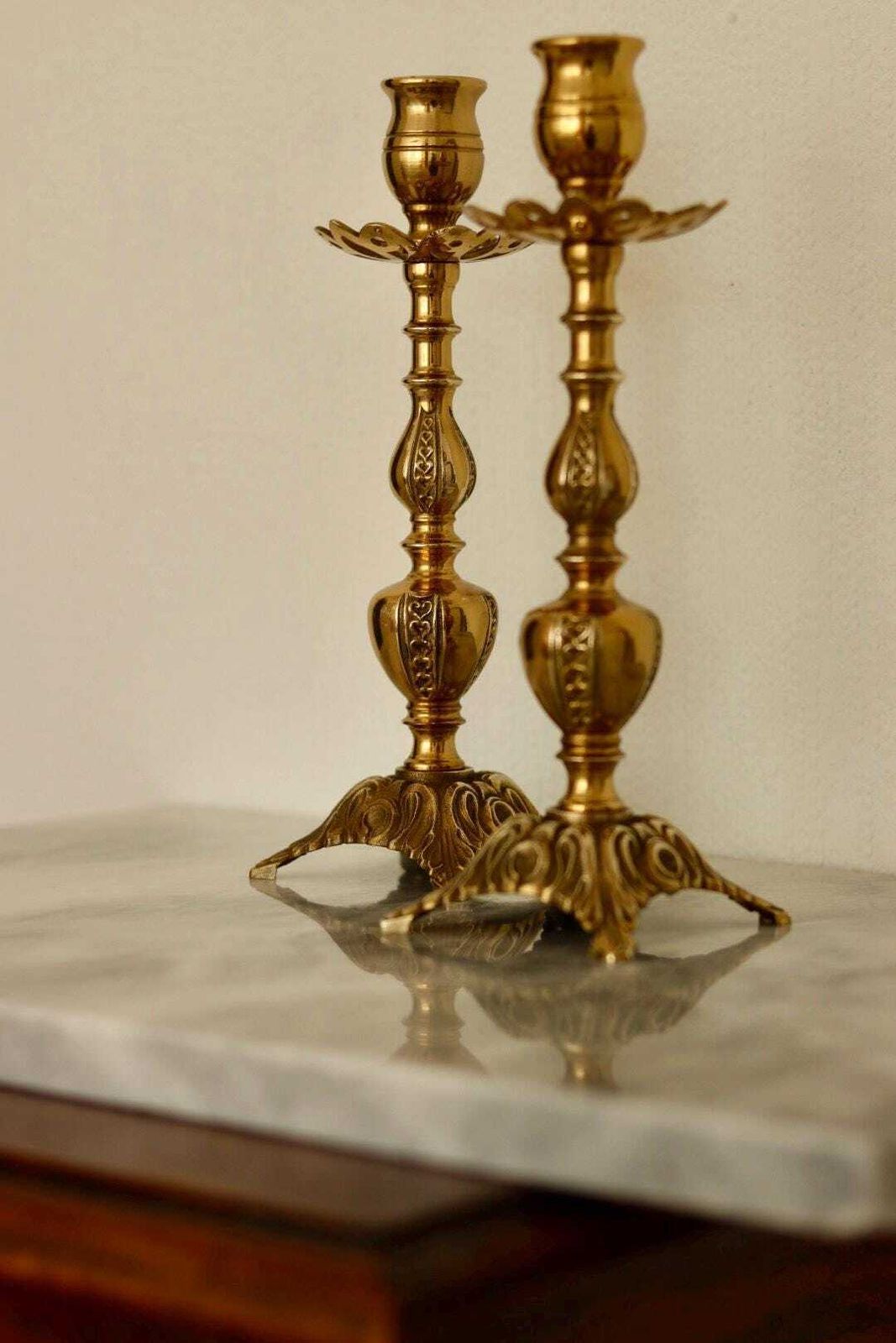 Pair Of Mid Century Swedish Brass Candle Holders photo vinterior
