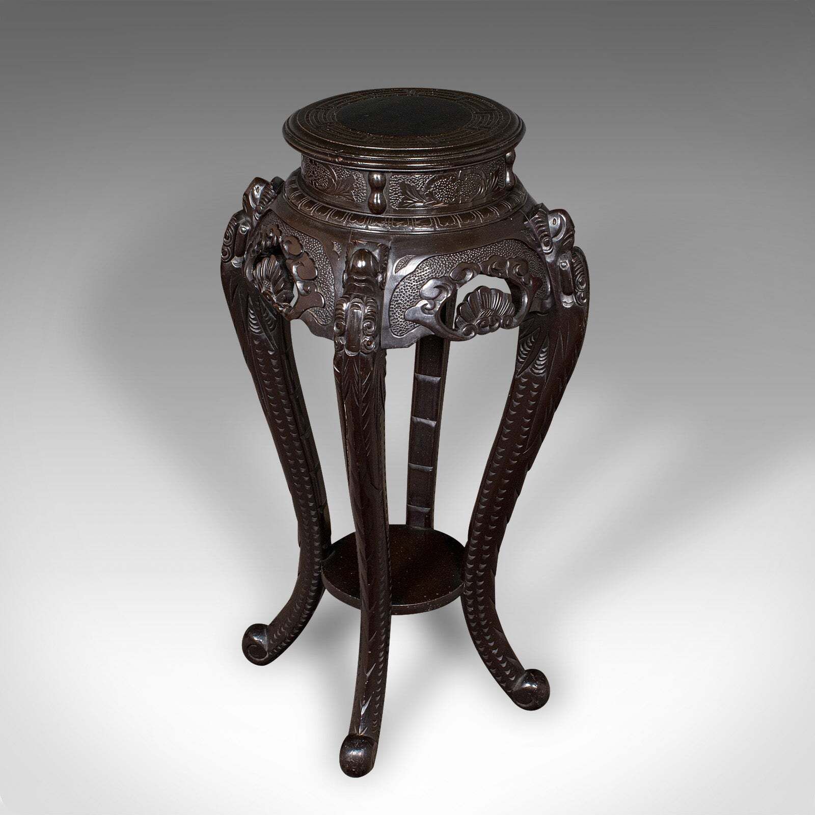 Antique Jardiniere Stand, Japanese, Ebonised, Portico Planter Table, Victorian